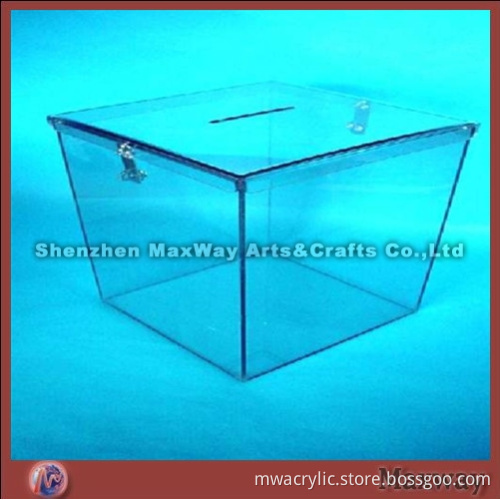 Blue polished square acrylic/PMMA suggestion box with lock